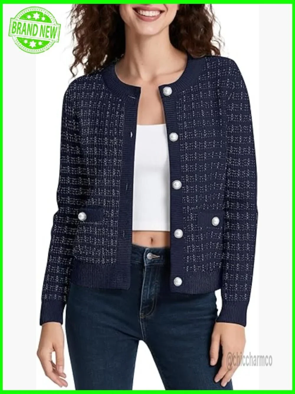 Open Front Button Down Knit Cropped Cardigan Sweater Jacket